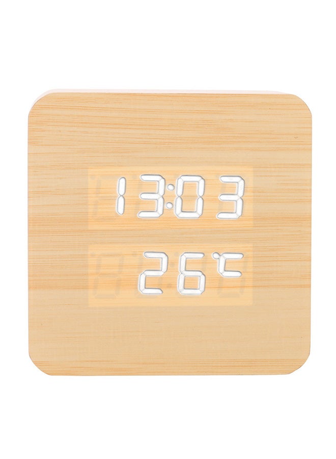 Voberry LED Wood Grain Alarm Clock With Temperature Display Beige 10X10X6centimeter - Image 1