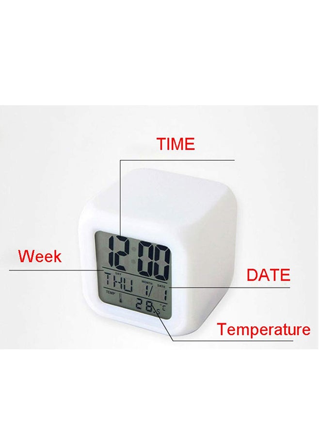 Voberry - 7 Colours Glowing LED Digital Alarm Clock White/Grey 6.2 x 6.2cm - Image 1