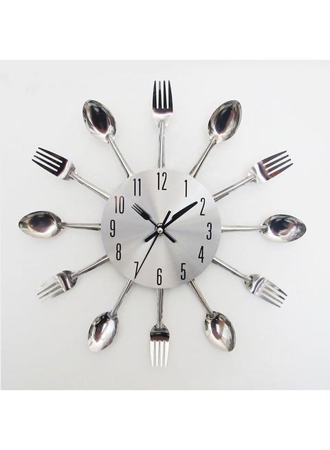 Cutlery Pattern Analog Wall Clock Silver 32 x 32cm