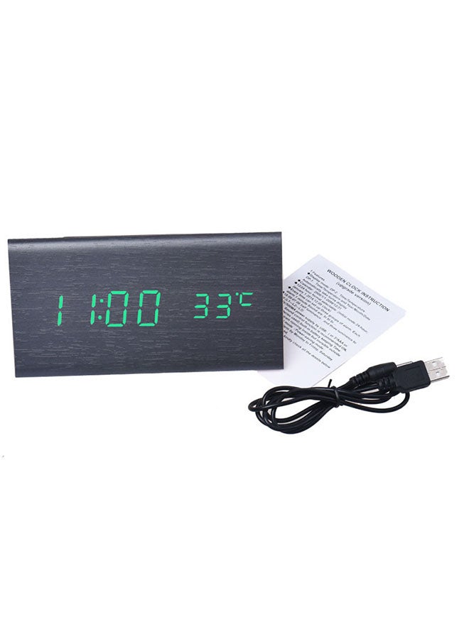 Voberry LED Wood Grain Alarm Clock With Temperature Display Black - Image 4