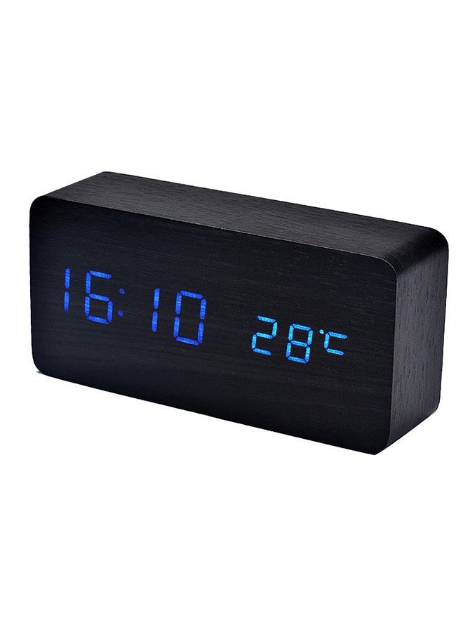 Voberry LED Wood Grain Alarm Clock With Temperature Display Black - Image 1