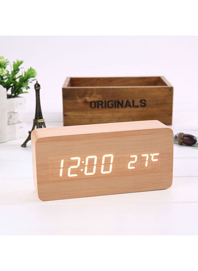 Voberry LED Wood Grain Alarm Clock With Temperature Display Beige 15X4X7centimeter  - Image 2