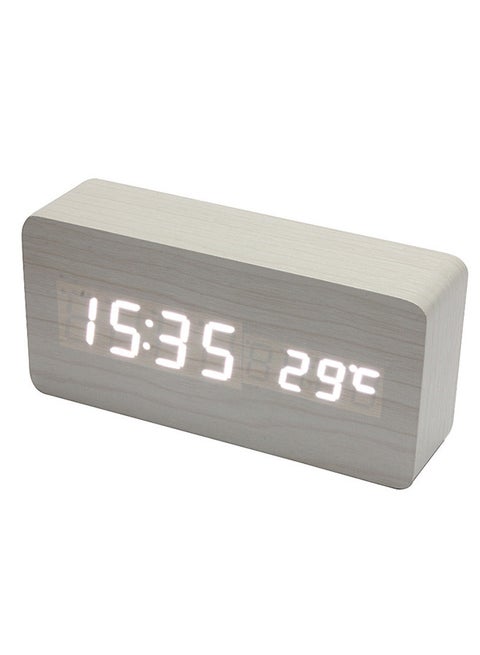 LED Wood Grain Alarm Clock With Temperature Display Light Grey