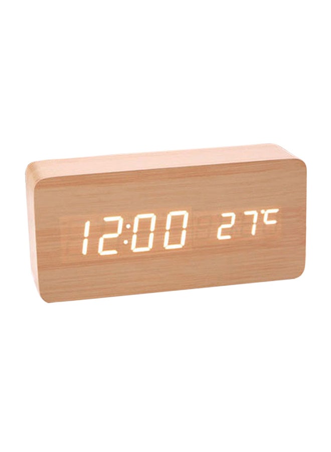Voberry LED Wood Grain Alarm Clock With Temperature Display Beige 15X4X7centimeter  - Image 1