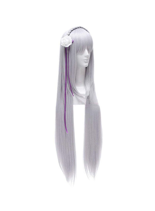 Generic - Long Anime Emilia Cosplay Wig With Braid Silver - Image 1