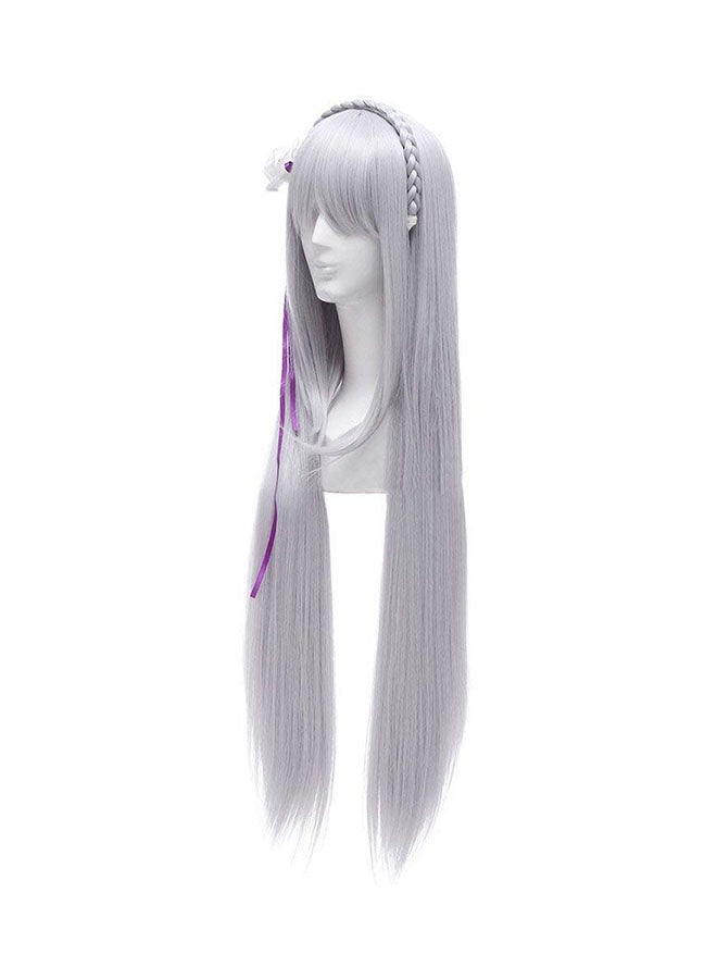 Generic - Long Anime Emilia Cosplay Wig With Braid Silver - Image 1