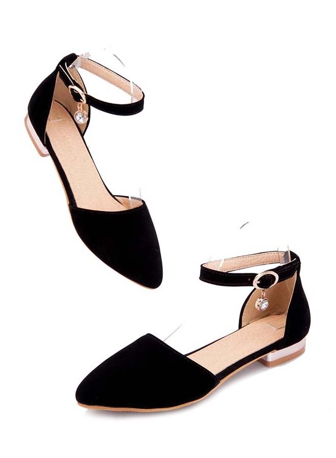 SIKAINI - Leather Buckle Closure Ankle Straps Black - Image 1