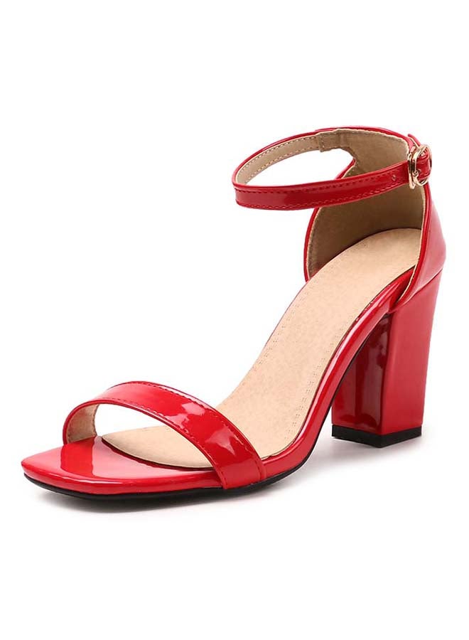 SIKAINI - Leather Buckle Closure Casual Sandals Red - Image 1