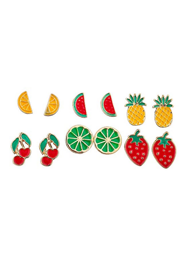 Lux Accessories 6-Piece Gold Tone Enamel Tropical Fruit Brass Earring Set - Image 1