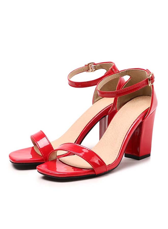 SIKAINI - Leather Buckle Closure Casual Sandals Red - Image 1