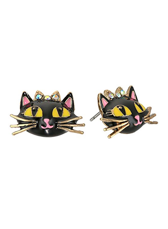 Forest Cat Brass Stud Earrings