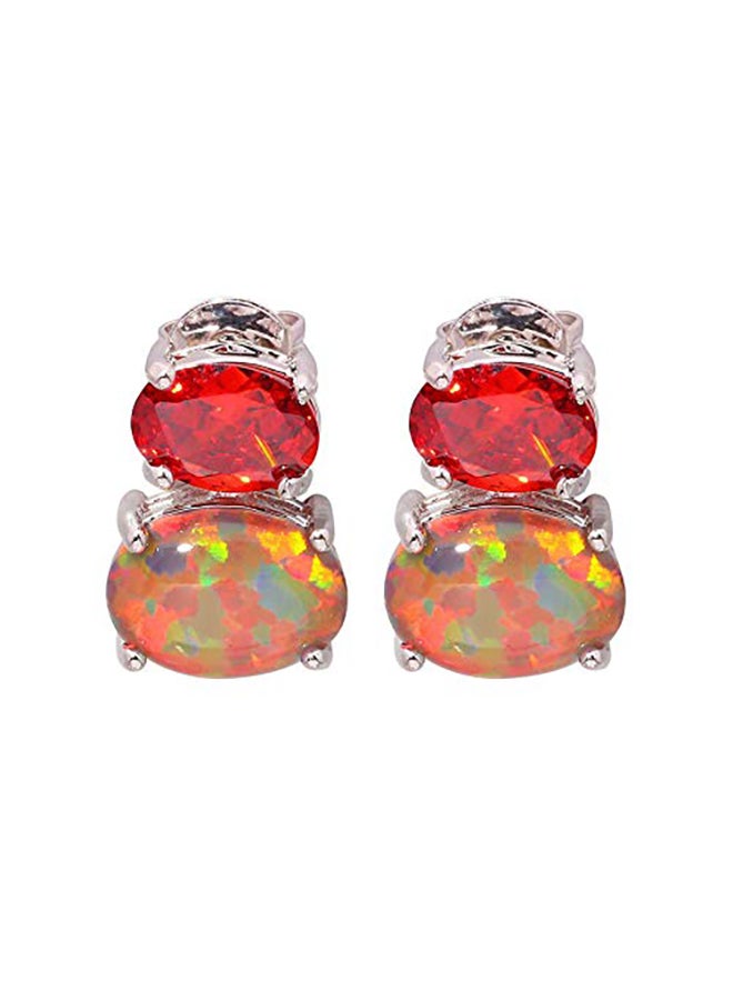 CiNily Orange Fire Opal Orange Garnet Rhodium Plated Stud Earrings - Image 1