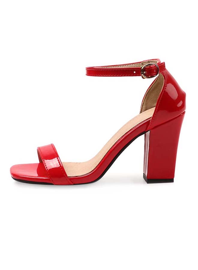 SIKAINI - Leather Buckle Closure Casual Sandals Red - Image 1