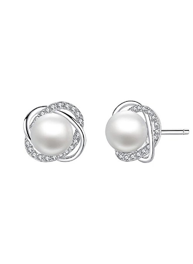 Lam Sence - Sterling Silver Cultured Pearl and Cubic Zirconia Spiral Stud Earrings - Image 1