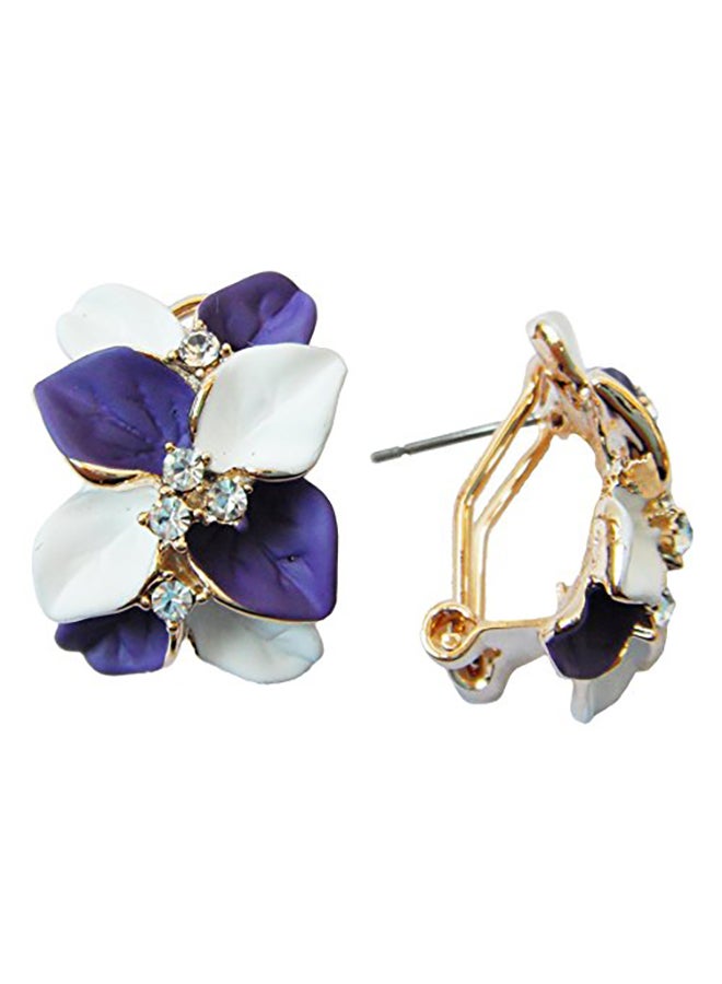 Navachi - 18K Gold Plated Crystal Enamel Leaves Flower Omega Metal Studs - Image 1