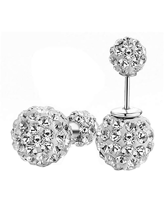 ديب أقراط كروية من الفضة الإسترليني عيار 925 مزينة بالكريستال القبلي وحجر الراين من الوجهين - Image 1