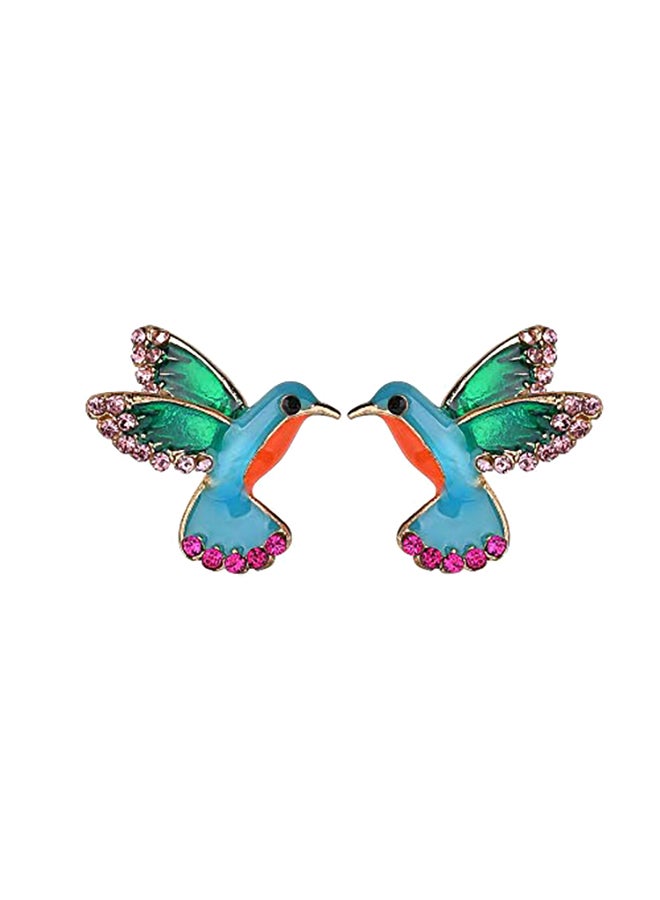 MIXIA Punk Green Enamel Crystal Hummingbird Bird Earring Metal Studs - Image 1