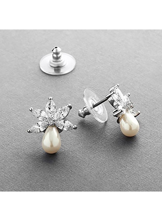 Freshwater Pearl & Cluster Brass Stud Earrings - v1551174128/N21532024A_2