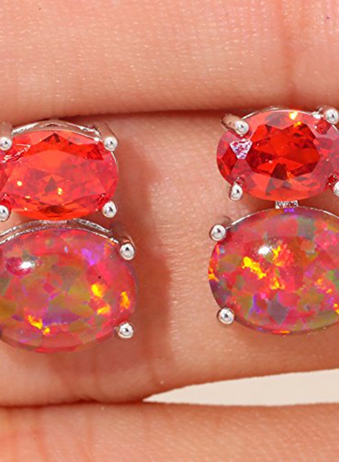 CiNily Orange Fire Opal Orange Garnet Rhodium Plated Stud Earrings - Image 2