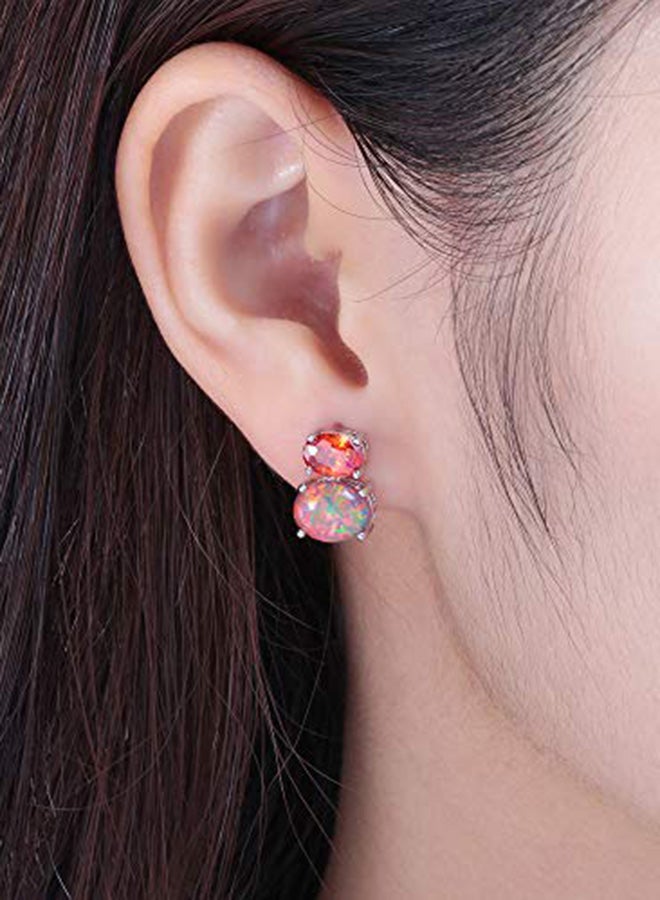CiNily Orange Fire Opal Orange Garnet Rhodium Plated Stud Earrings - Image 3