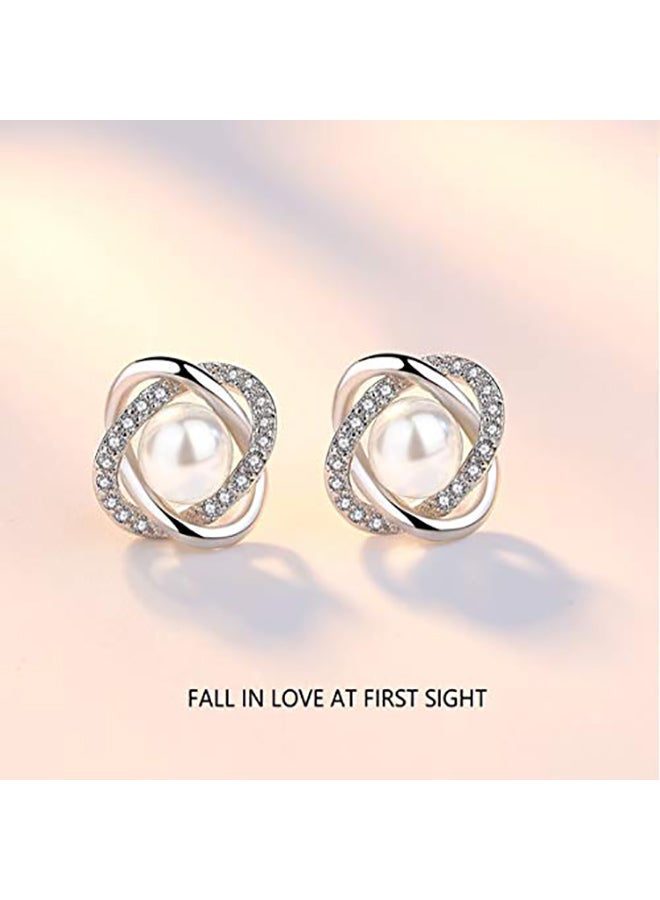 Lam Sence - Sterling Silver Cultured Pearl and Cubic Zirconia Spiral Stud Earrings - Image 1