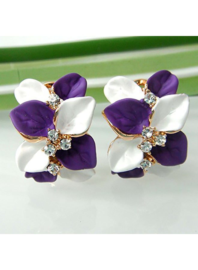 Navachi - 18K Gold Plated Crystal Enamel Leaves Flower Omega Metal Studs - Image 1