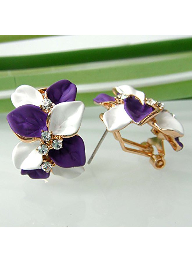 Navachi - 18K Gold Plated Crystal Enamel Leaves Flower Omega Metal Studs - Image 1