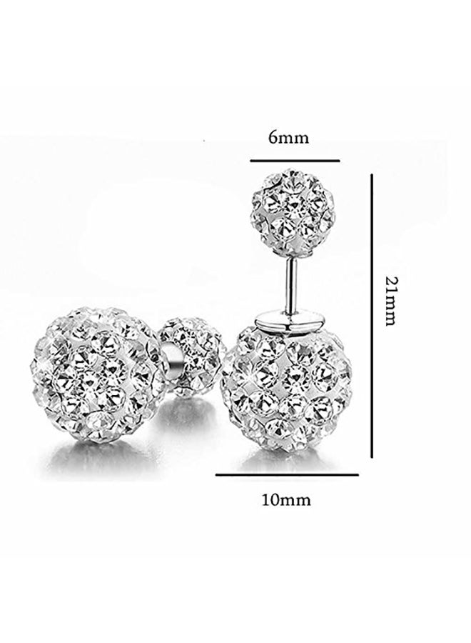 ديب أقراط كروية من الفضة الإسترليني عيار 925 مزينة بالكريستال القبلي وحجر الراين من الوجهين - Image 2