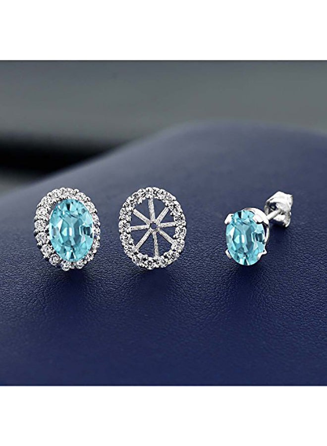 جم ستون كينج أقراط أذن بيضاوية الشكل من الفضة الاسترليني عيار 925 - Image 3