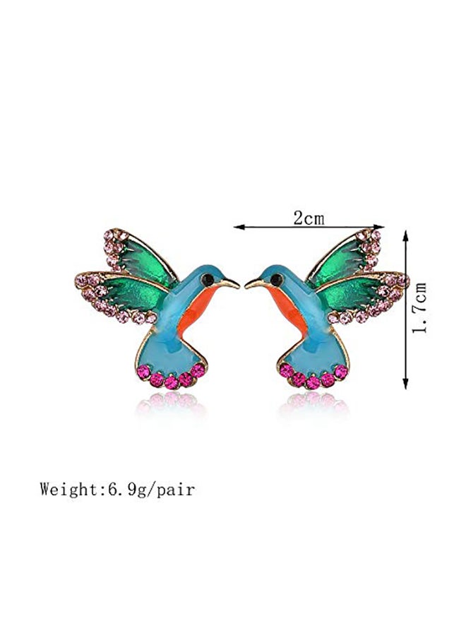 MIXIA Punk Green Enamel Crystal Hummingbird Bird Earring Metal Studs - Image 2