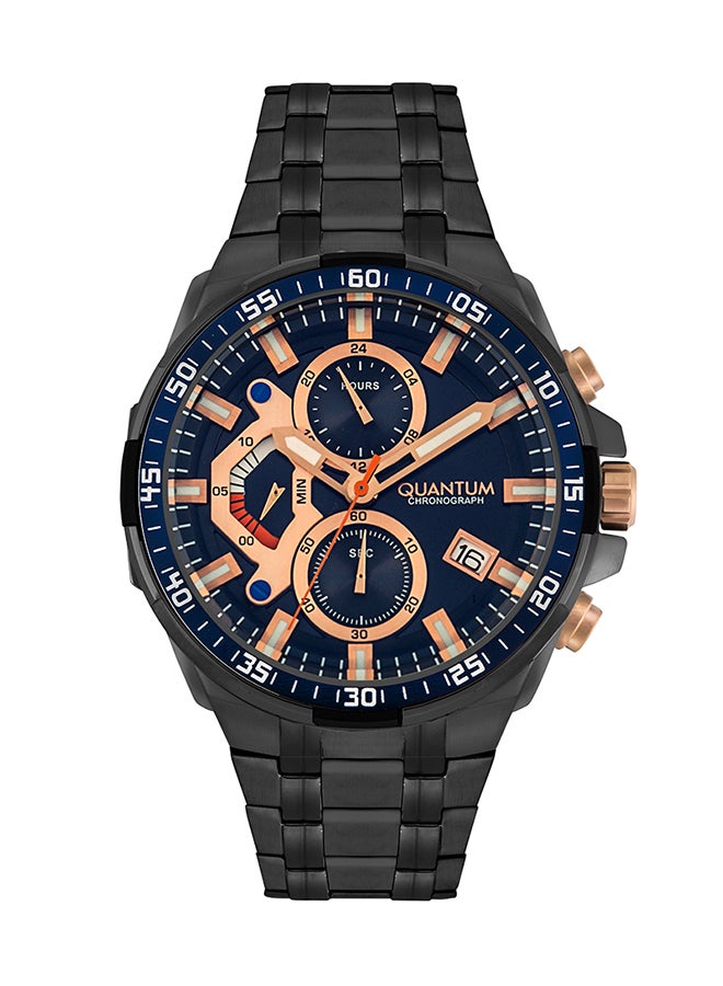 كوانتوم ساعة يد كرونوغراف بسوار معدني طراز ADG700.090 - 47 مم - أسود للرجال