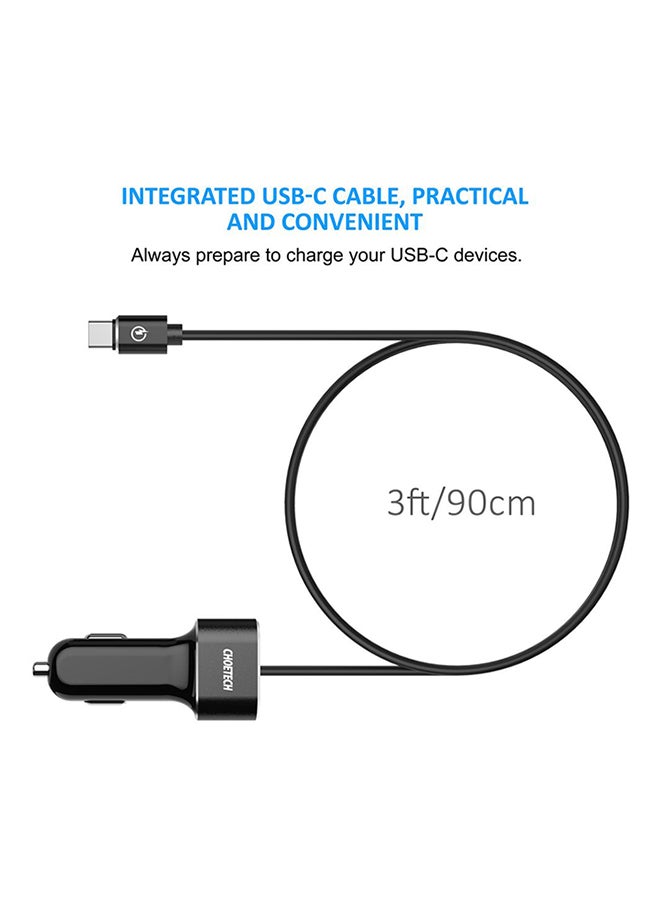 CHOETECH QC 3.0 Car Charger With Built-In Type-C Quick Charge Cable Black - Image 4