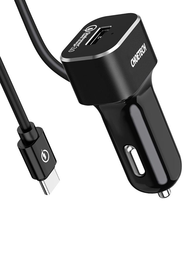 CHOETECH QC 3.0 Car Charger With Built-In Type-C Quick Charge Cable Black - Image 1