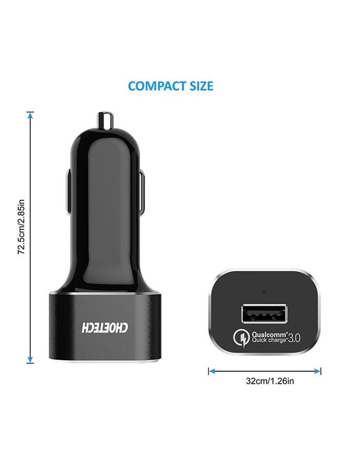 CHOETECH QC 3.0 Car Charger With Built-In Type-C Quick Charge Cable Black - Image 2