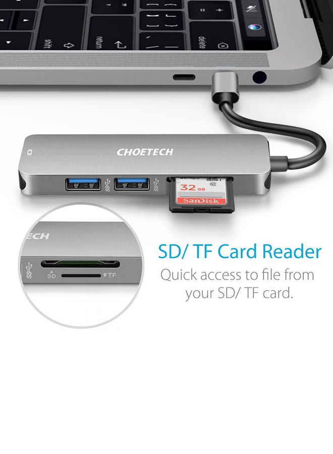 CHOETECH USB-C Data Hub Adapter 5-In-1 Silver - Image 4