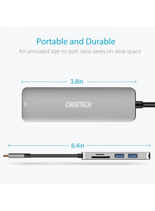 CHOETECH USB-C Data Hub Adapter 5-In-1 Silver - Image 2