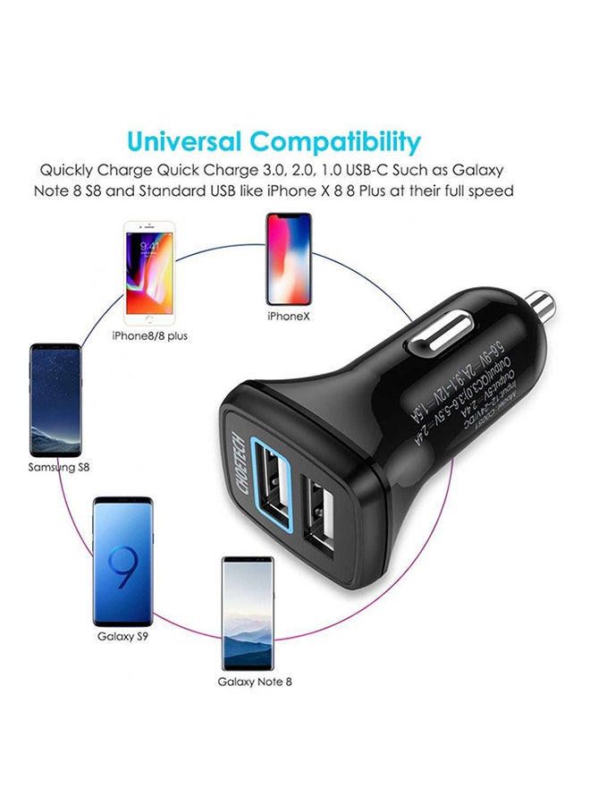 تشوتيك شاحن سيارة بمنفذي USB أسود - Image 5