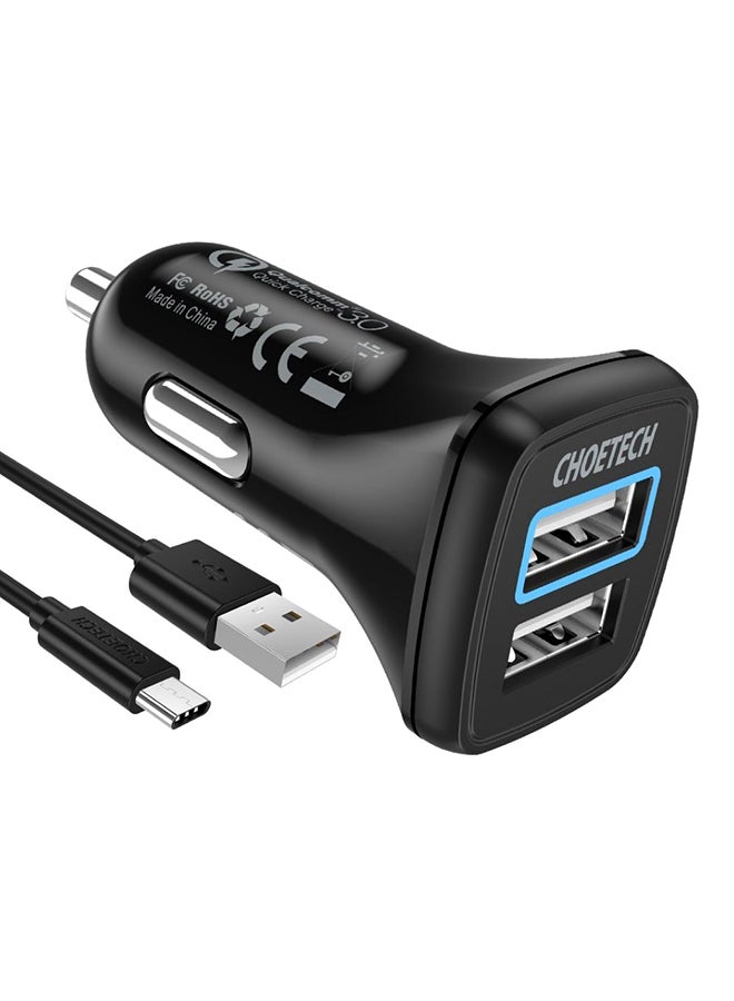 تشوتيك شاحن سيارة بمنفذي USB أسود - Image 1