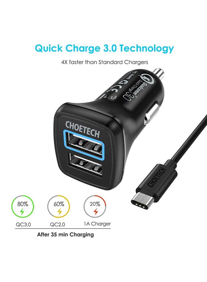 تشوتيك شاحن سيارة بمنفذي USB أسود - Image 4