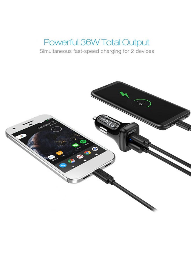 CHOETECH Dual USB Car Charger Black - Image 3