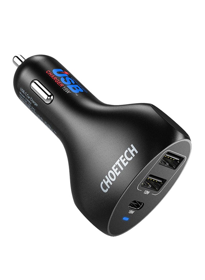 CHOETECH 3-Port USB Type C Car Charger Black - Image 1