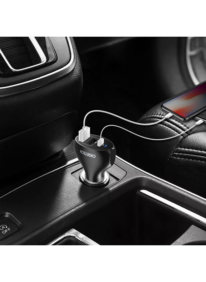 CHOETECH 3-Port USB Type C Car Charger Black - Image 5