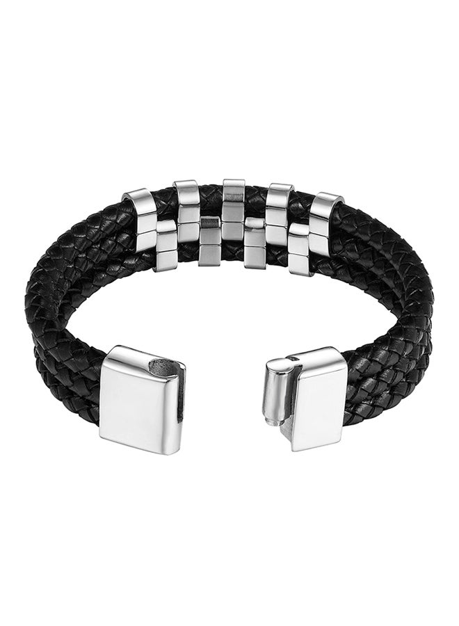 Generic - Titanium And Stainless Steel Cuff Braided Leather Rope Bracelet - Image 1
