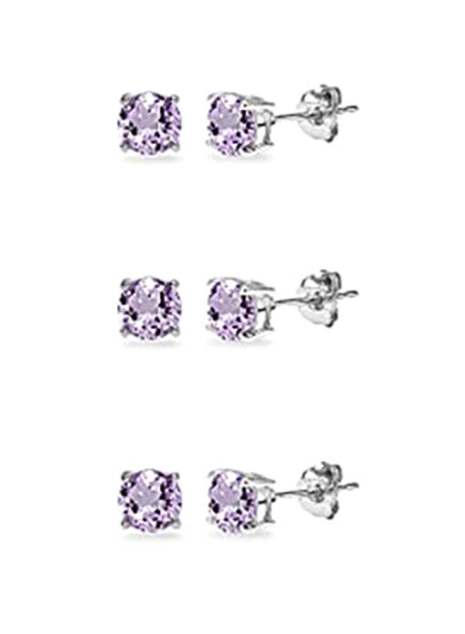 GemStar USA 925 Sterling Silver Amethyst Stud Earrings  - Image 1