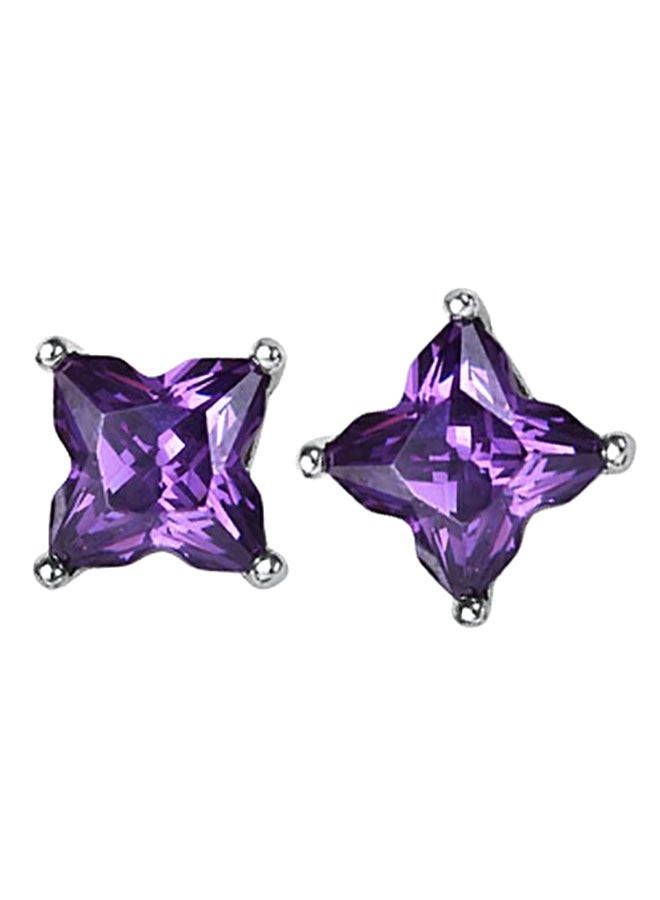 Star K 925 Sterling Silver Amethyst Stud Earrings - Image 1