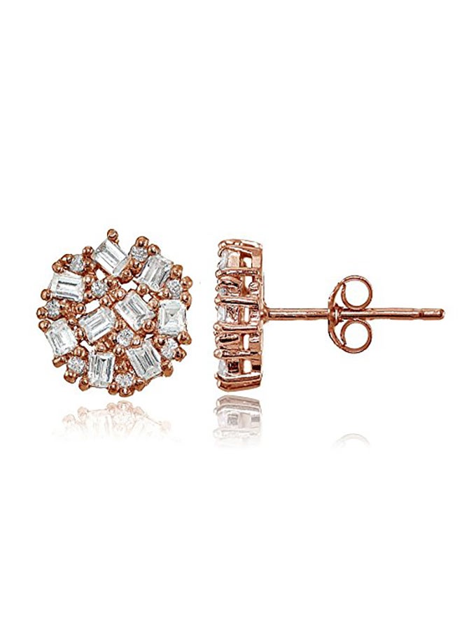 Hoops & Loops Sterling Silver Baguette And Round Cut Cubic Zirconia Studs Earrings - Image 2