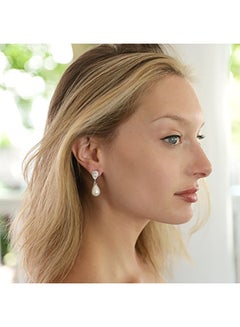 Mariell Glass Pearl Drop With Pear-Shaped Halos Metal Clip-ons  - Image 2