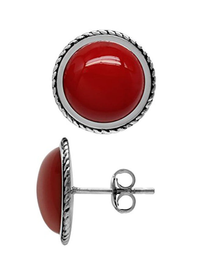 Silvershake Round Shape Coral 925 Sterling Silver Earrings - Image 1