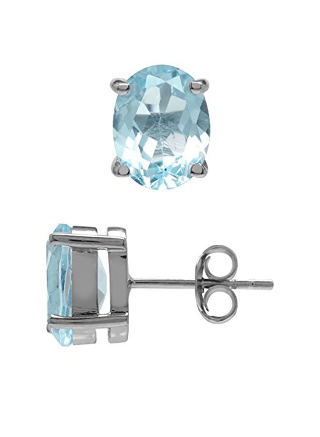 سيلفر شيك أقراط من الفضة الإسترليني عيار 925 مزينة بحجر التوباز الأزرق الأصلي