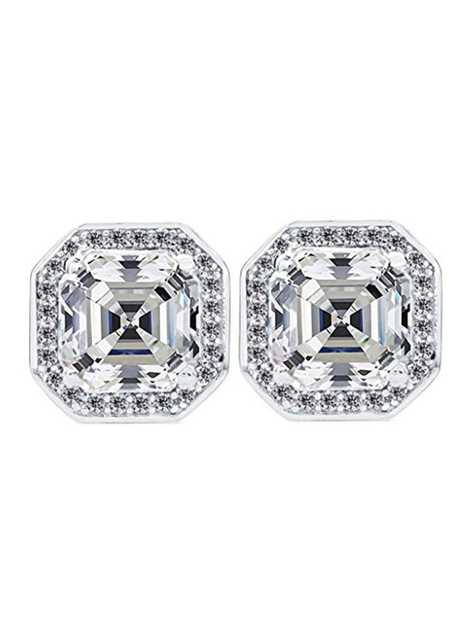 Nana Asscher Cut Halo Swarovski Zirconia Sterling Silver Earrings - Image 1